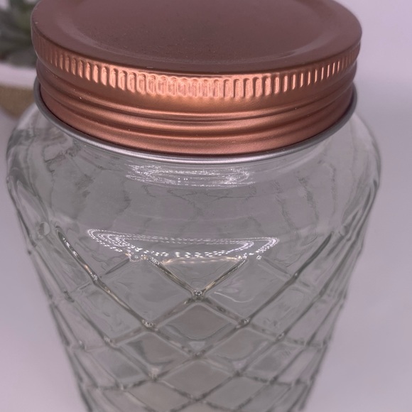 NWT Set/2 Diamond Design Copper Lid Clear Glass Storage or Craft Jars - Picture 3 of 5